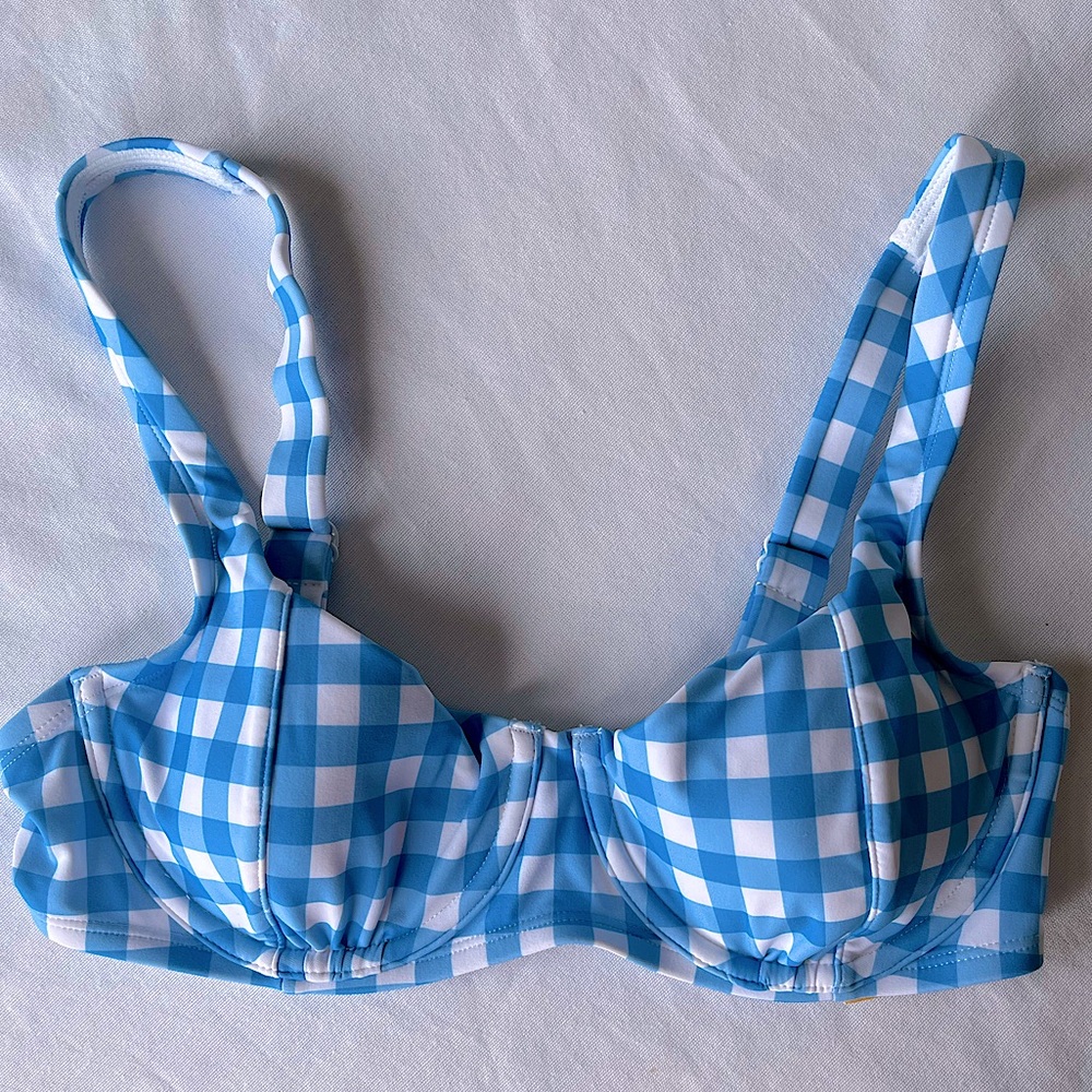 Kona Sol Blue & White Gingham Check Underwire Bikini Top Women’s M (8/10)